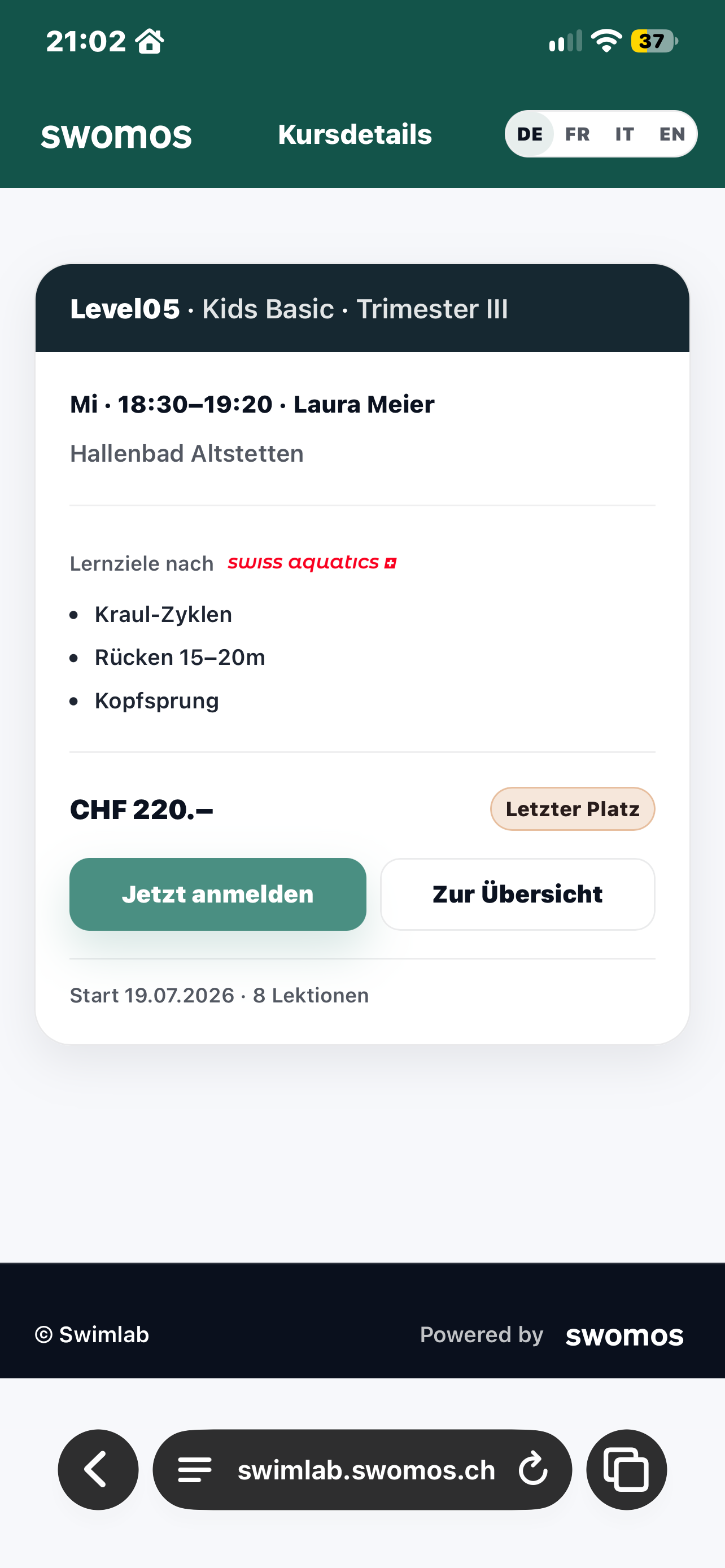 Anmelde-Seite / Public Registration